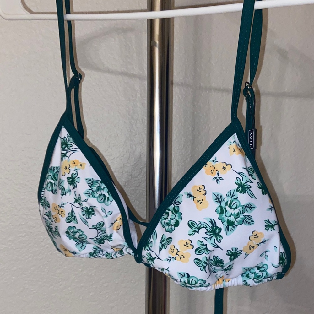Zaful White and Green Floral Bikini Top